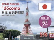 NTT Docomo - 【日本】 Docomo IIJ 【5日】原生卡 [首5GB高速數據] 無限數據上網卡 電話卡 SIM咭