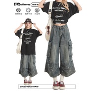 American Washed Cropped Jeans Shorts Overalls Women Pants 7-Point 8-Point Denim