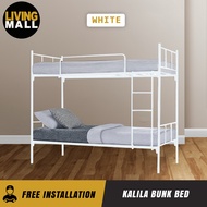 Living Mall Kalila Metal Double Decker Bed Frame With Mattress Package In Black &amp; White Color