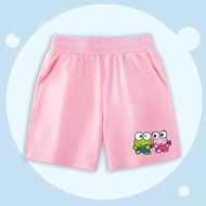 SummerShorts made of cool cotton fabric for babies, images of 2 Green Frog Brothers and Pink Frogs (