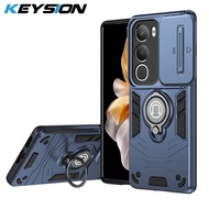 KEYSION เคสเกราะกันกระแทกสำหรับ VIVO Y19S ซิลิโคนนิ่ม + PC ขาตั้งแหวนป้องกันเลนส์กล้องสไลด์ฝาครอบโทร