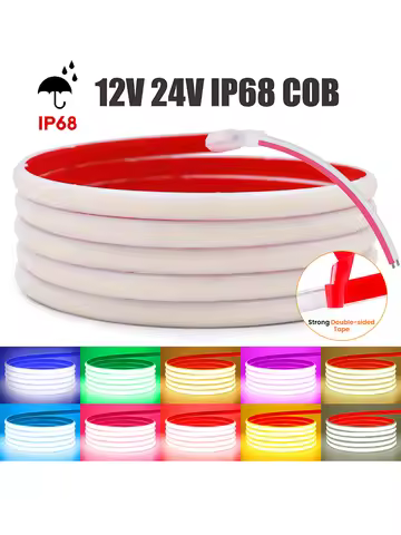 IP68 Waterproof COB LED Strip Light 12V 24V Flexible LED Neon Tape 320LEDs/m High Density Linear Lig