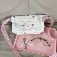 Mocorie - Floralish Coquette Ribbon Lace Sling Bag Coquette Sling Bag with Bear Ribbon Motif Coquett