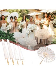 1件60/84cm婚禮中式紙傘，白色DIY紙傘，木柄，適用於婚禮攝影道具、派對、沐浴等