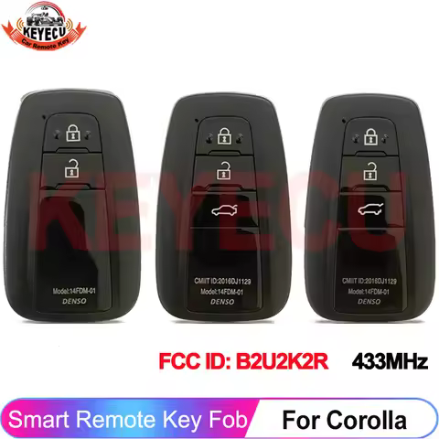 KEYECU B2U2K2R 3 Buttons For Toyota Corolla 2019 2020 2021 2022 Smart Remote 433MHz NCF29A1M 4A Chip