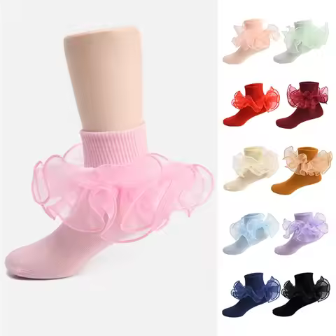 Pudcoco Toddler Kids Baby Girls Ruffle Socks Soft Double Lace Frilly Socks Princess Ankle Socks Kids