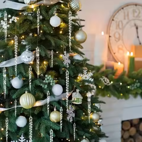Christmas Tree Icicle 24PCS Christmas Tree Icicle Ornaments Clear Acrylic Icicle Christmas Decoratio