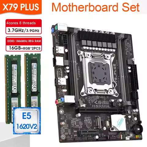 X79 PLUS Motherboard LGA 2011 assembly Set kit E5 1620 V2 CPU +16GB（2*8GB)1866MHz DDR3 ECC RAM Suppo