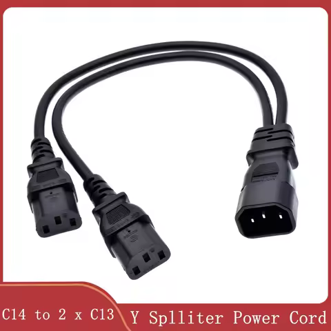Wholesale 1pcs Single IEC 320 C14 Female to Dual C13 5-13R Male Short Y Splitter Power Cord Adapter 
