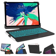 เคสคีย์บอร์ดสำหรับ iPad 9.7พร้อมที่ใส่ดินสอ7สี Lit แป้นพิมพ์ไร้สายเคสคีย์บอร์ดโฟลิโออัจฉริยะ360ขาตั้