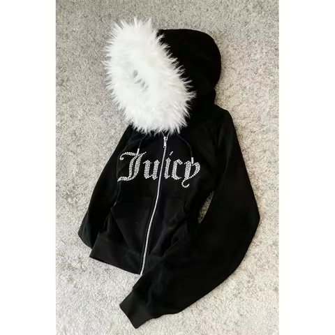 Spring 26th subculture Y2K new fur collar cardigan sportswear zipper jacket letter hot stamping retr