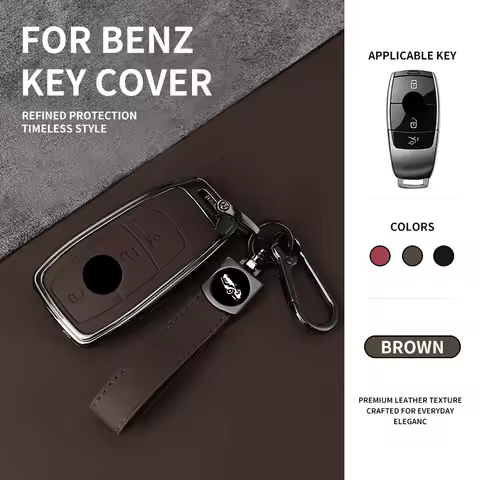 Zinc Alloy Leather Key Case,For Mercedes Benz E C S GLC Class - Protective Car Key Cover for E200 E4