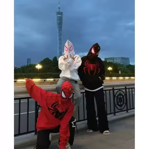 American Style Spiderman Sweatshirt Men Hip Hop Heavyweight Hardcore Cardigan Jacket Spring Autumn D