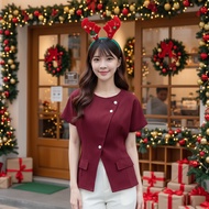 [COTTONBELLS] ELYSIA TOP | FASHION WOMEN'S SHORT-SLEEVED WORK BLOUSE/ | PREMIUM KOREAN CASUAL TOP (C