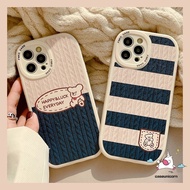 Cute Cartoon Bear Knitting Pattern Stripe Splicing TPU Soft Phone Case Compatible For iPhone 7 8 Plus 6 6s Plus 11 14 13 12 Pro Max XR X XS MAX SE 2020 Cover