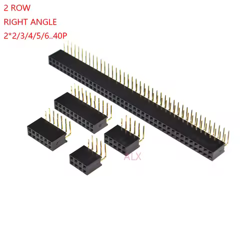 10Pcs 2*2/3/4/5/6/8/20/40 Pin Double Row Right Angle Female Pin Header 2.54mm Pitch Strip Connector 