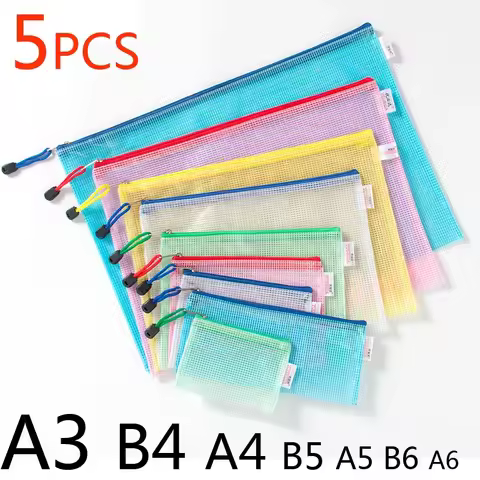 PVC Stationery Storage Bag Folder File Mesh Zipper Pouch A4 A5 A6 B4 B5 A3 B4 Document Bag File Fold