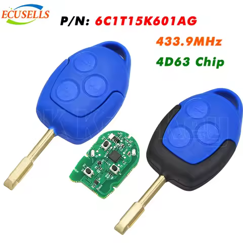Ecusells 3 Buttons Remote Car Key 433MHz 4D63 Chip for Ford Transit WM VM 2006-2014 P/N: 6C1T15K601A