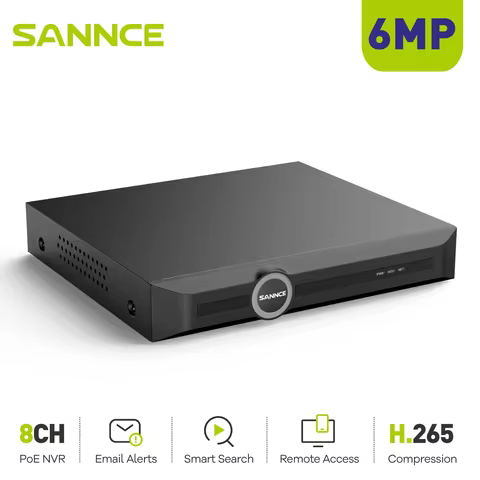 SANNCE 6MP 8 CH NVR Video Recorder AI human and vehicle detection HDMI/VGA Onvif PoE NVR for 6MP/5MP