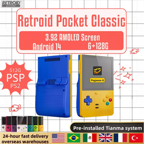 Retroid Pocket Classic Retro Handheld Game Console Custom 3.92 Inch AMOLED Touch Screen Android14 50