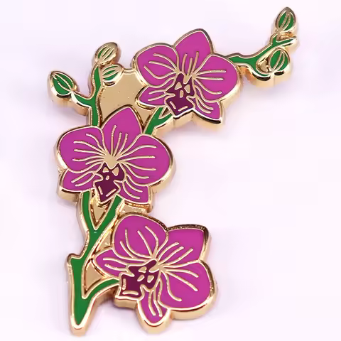Pink Orchid Enamel Pin Beautiful Elegant Floral Badge Fashion Jewelry