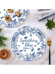 25入組藍色花卉主題派對7吋盤子（x25）,藍色花卉主題派對9吋盤子（x25）,藍色花卉主題派對餐巾紙（x25）,藍色花卉主題派對杯子（x25）,藍色花卉主題派對吸管（x25）,帶裝飾的藍色花卉主題派對桌上用具套裝