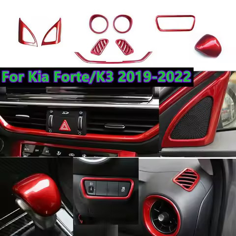 9x Red ABS Interior Cover Trim Decor For Kia Forte/K3 2019-2022