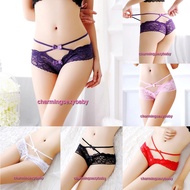<LOCAL READY STOCK> Sexy Women Underwear Lace Crotchless Panties Briefs Lingerie Sleepwear Nightwear