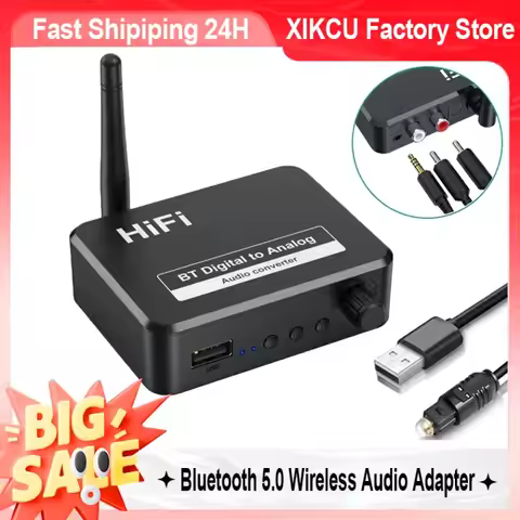 XIKCU DAC Bluetooth 5.1 Audio Receiver Digital to Analog Converter AUX RCA L/R U-Disk Optical Stereo