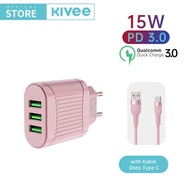 KIVEE Kepala Charger USB*3 Macaron Charger fast charging for iphone