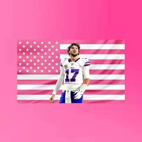 Josh Allen Buffalo Bills Football Tapestry, Pink American Flag Wall Hanging for Dorm Bedroom Living 