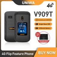 UNIWA V909T 4G Flip Phone Dual Screen Single Nano Cellphone Big Push-Button Mobile Phone for Elderly