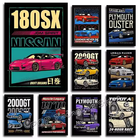 Vintage Japanese Manga Style Nissan-300ZX 2000GT JDM Retro Canvas Print Wall Art Classic Cars Poster