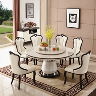 QM🍓Simple Modern Marble Dining-Table Chair Home round Table Internet Celebrity Dining Table White Ma