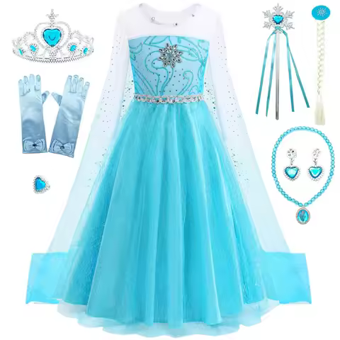 2024 Fancy Snow Queen Elsa Anna Costume Girls Princess Dress Toddler Halloween Cosplay Party Vesidos