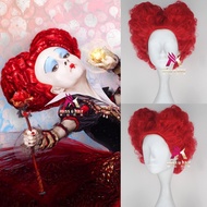 2024new Halloween Alice in Wonderland Red Queen Cosplay Wig Role Play Queen of Hearts Costume Red Ha