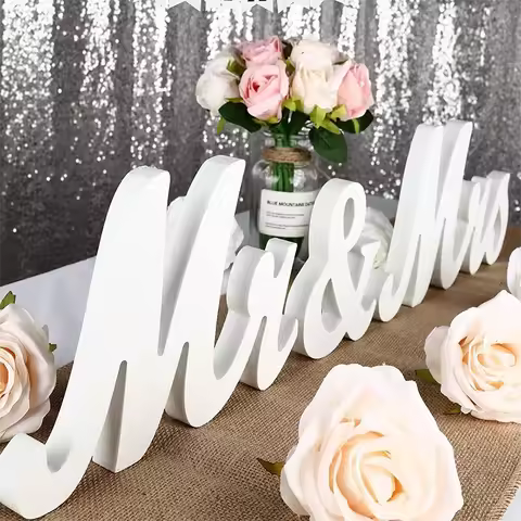 White & Natural Wood Mr & Mrs Sign Decor for Wedding Reception Table Party Home Hotel Decoration