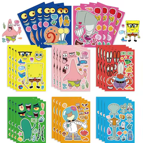 Spongebob Puzzle Stickers DIY Make a Face Goodie Bag Fillers Birthday Gifts Party Favors Supplies Ch