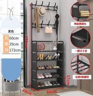 多層儲物衣帽架 鞋凳 置物架 靠牆衣架 鞋架 掛衣架 收納架 鞋架 廚房收納架 收納架 規格 5層-黑色 []