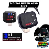 DIGITAL METER VOLT KOSO 3 IN 1 VOLT METER TEMPERATURE VOLT METER USB PORT 12V