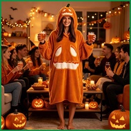 Adult Pumpkin Wearable Blanket Halloween Oversized Hooded Pajamas Oversized Wearable Blanket for Wom