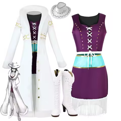 Nico Robin Cosplay Costume Anime One COS Piece Purple Dress Uniform Long Fur Collar White Cloak Punk