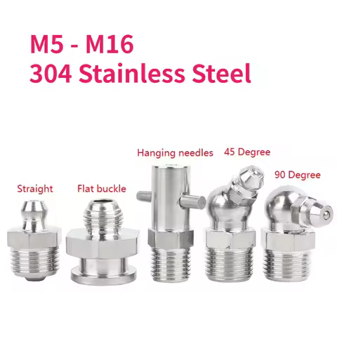 10pcs 304 Stainless Steel Grease Nipple Metric Imperial Male Thread Straight Elbow Type Oil Zerk Fit