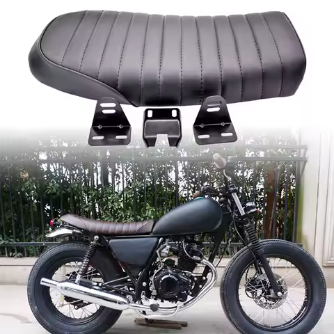 Universal Black Motorcycle Cafe Racer Seat Flat Vintage Seat Cushion Saddle for Honda CB125S CB550 C