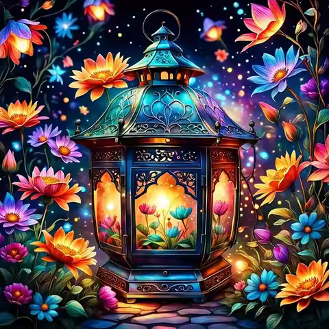 GATYZTORY Diy 5d Full Diamond Painting Drill Embroidery Flower Lantern Design Mosaic Cross Stitch Ha