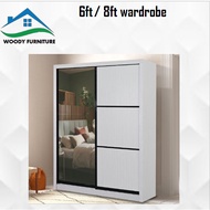 FREE INSTALL Almari Baju Wardrobe Sliding Door Anti-Jump Cabinet Clothes 8ft x 8ft / 6ft x 8ft | 8x8