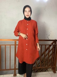 Tunik Basic Crinkle Airflow Wanita Remaja Muslim Polos Kancing Aktif Panjang Bawah Lutut Kekinian
