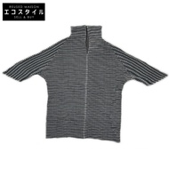 Pleats Please PP16-FJ211 Black Stripe Panel Mock Neck Short Sleeve Cutsew, Size 3 [Used]