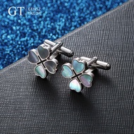 Genzhi Black Butterfly Shell Cufflinks สไตล์ฝรั่งเศส ลาย Clover ชุดเสื้อผ้าผู้ชาย กล่องของขวัญ แบรนด