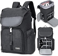 Cwatcun Camera Backpack Bag Canvas Professional for SLR DSLR Mirrorless Camera Canon Nikon Sony Pentax Lens Waterproof with 14‘’ Laptop Compartment and Tripod Mount, Black